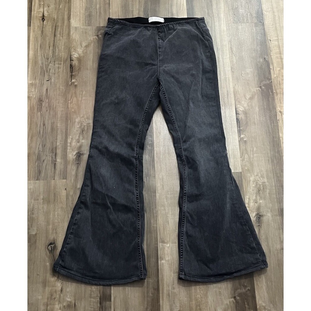 Free People Womens Black Flare Pull On Pants Sz 31R Elastic Waist Stretch